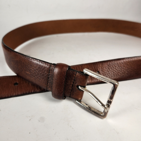 NORDSTROM Belt Men's Shop Size 40 Brown Leather Made USA Silver Buckle 1.5 Width - Picture 6 of 10